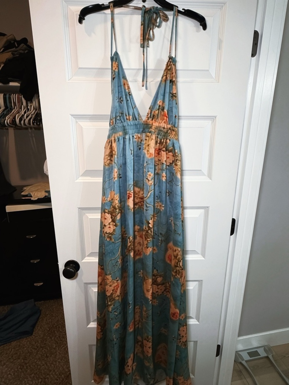 Maeve Teal Blue Floral Halter Maxi Dress